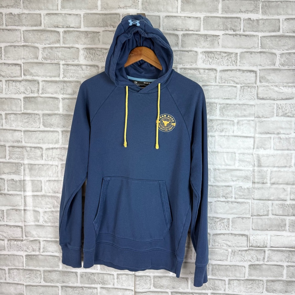 Under Armour Navy Blue Pullover Hoodie with Yellow Drawstrings